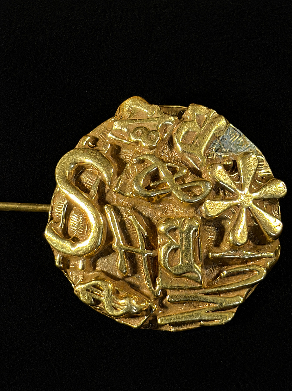 Vintage Tancer II Alphabet Letter Collage Stick Pin Gold Tone 1970s Signed